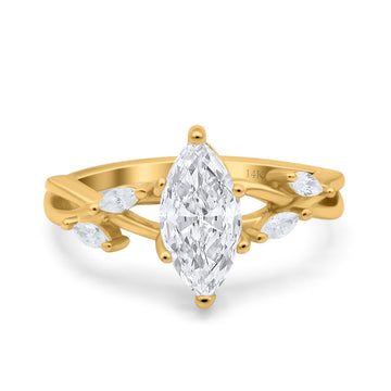 14K Yellow Gold Infinity Twist Marquise Art Deco Engagement Wedding Bridal Ring Round Simulated Cubic Zirconia Size-7